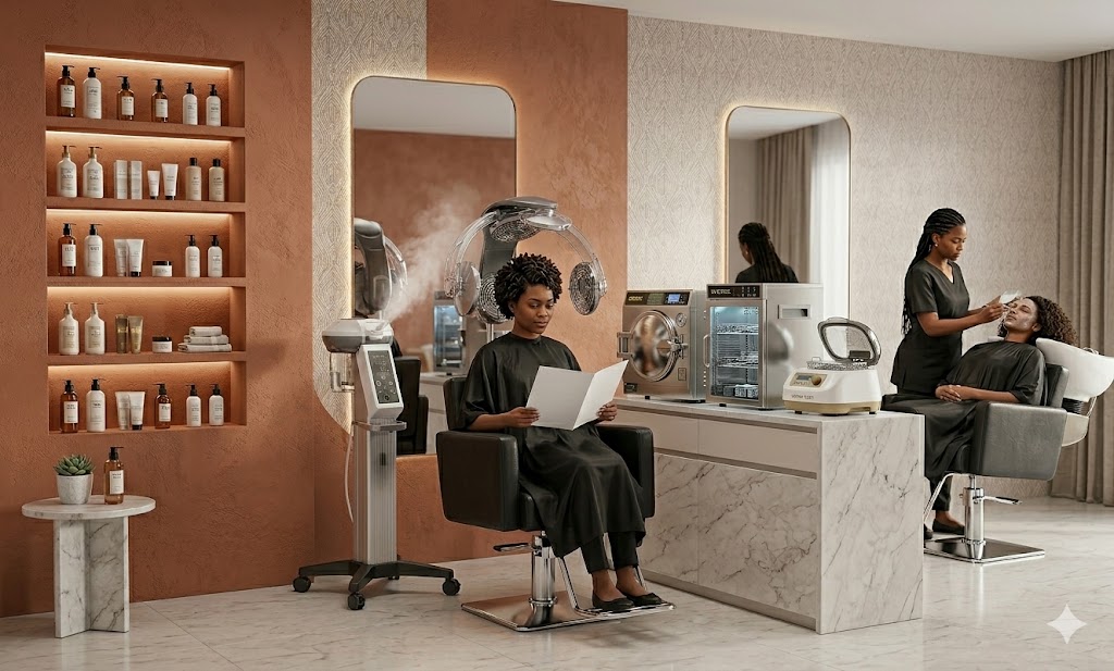Professional salon sterilizer and UV cabinet used for cleaning hair and beauty tools to ensure hygiene and safety.