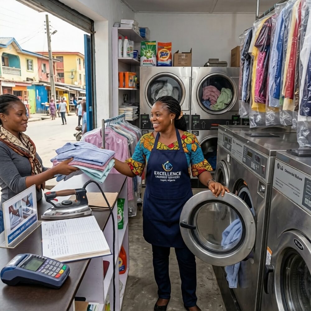 How to Start a Profitable Laundry Business in Nigeria Commercial washing machine in a Nigerian laundry shop.