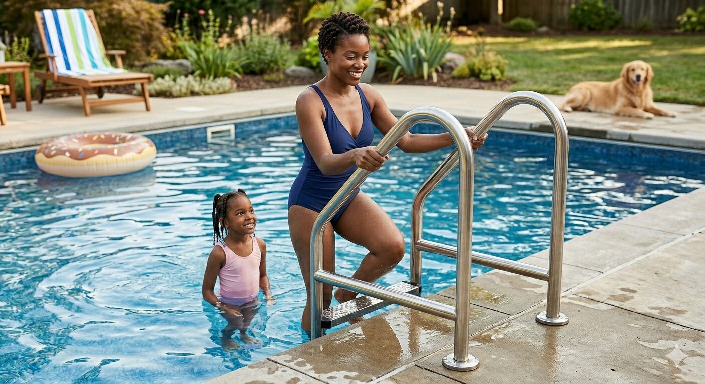 Anti slip pool ladder steps for improved safety