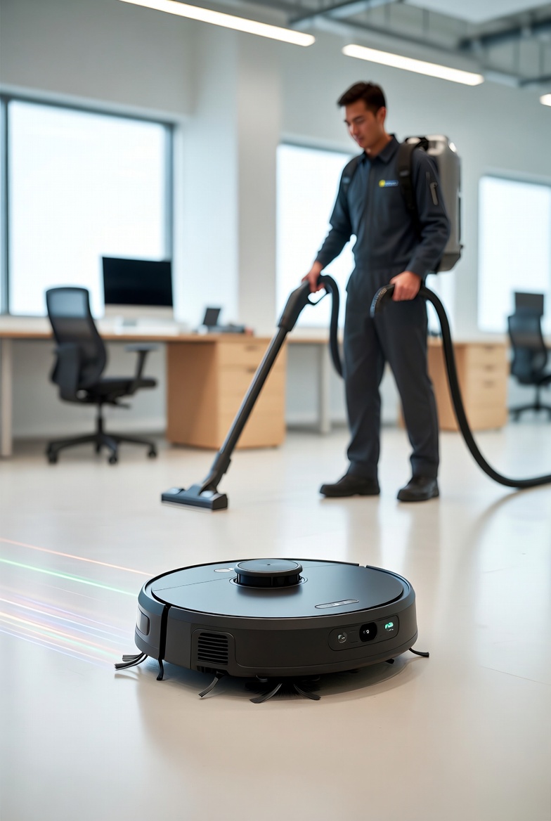 AI automation cleaning services robotic cleaning machine modern office, Lagos Nigeria