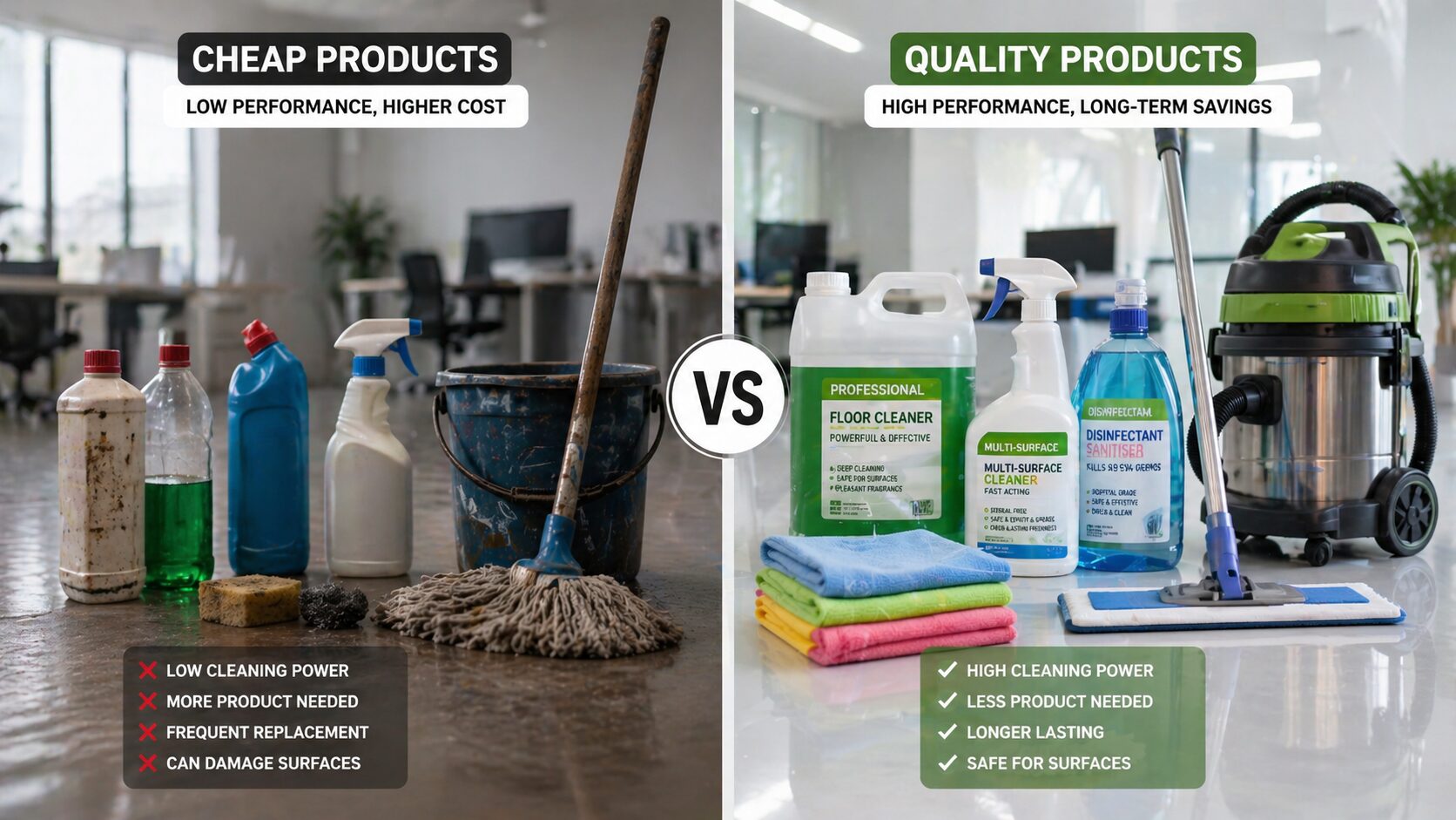 cheap vs quality cleaning products comparison professional cleaning supplies, Lagos Nigeria
