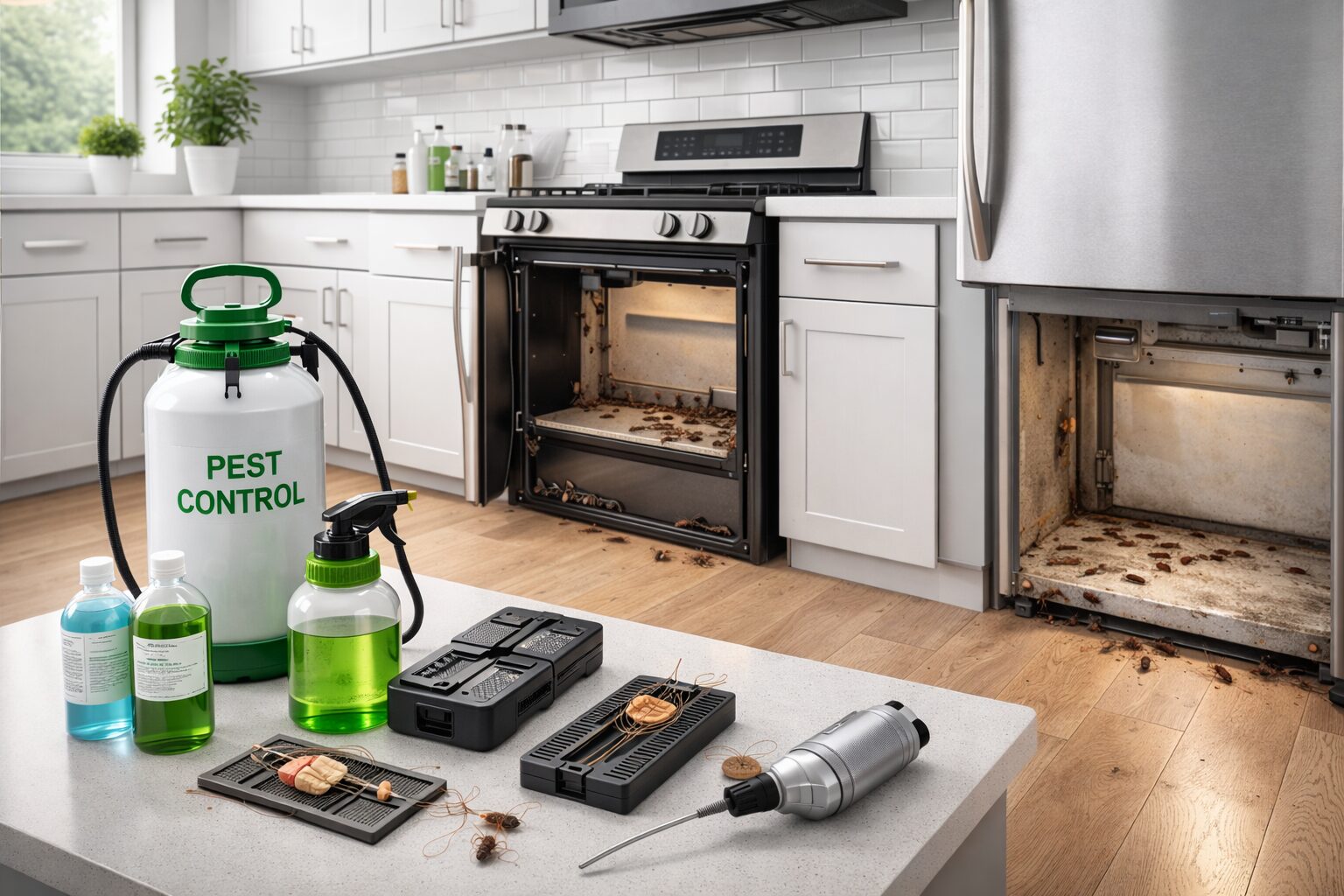 hidden pest hotspots behind kitchen appliances with pest control equipment treatment Lagos Nigeria