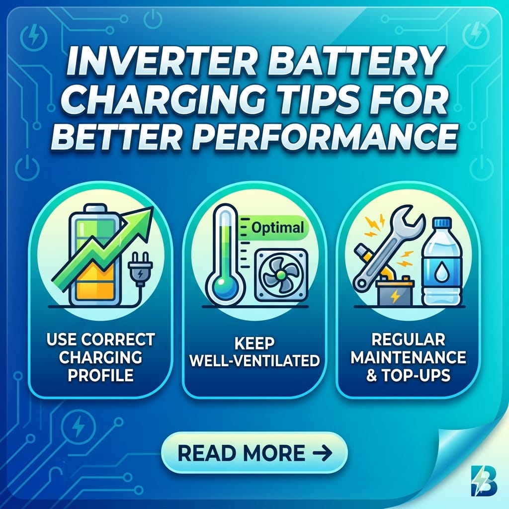 Inverter battery charging tips for better performance with proper maintenance and voltage management.