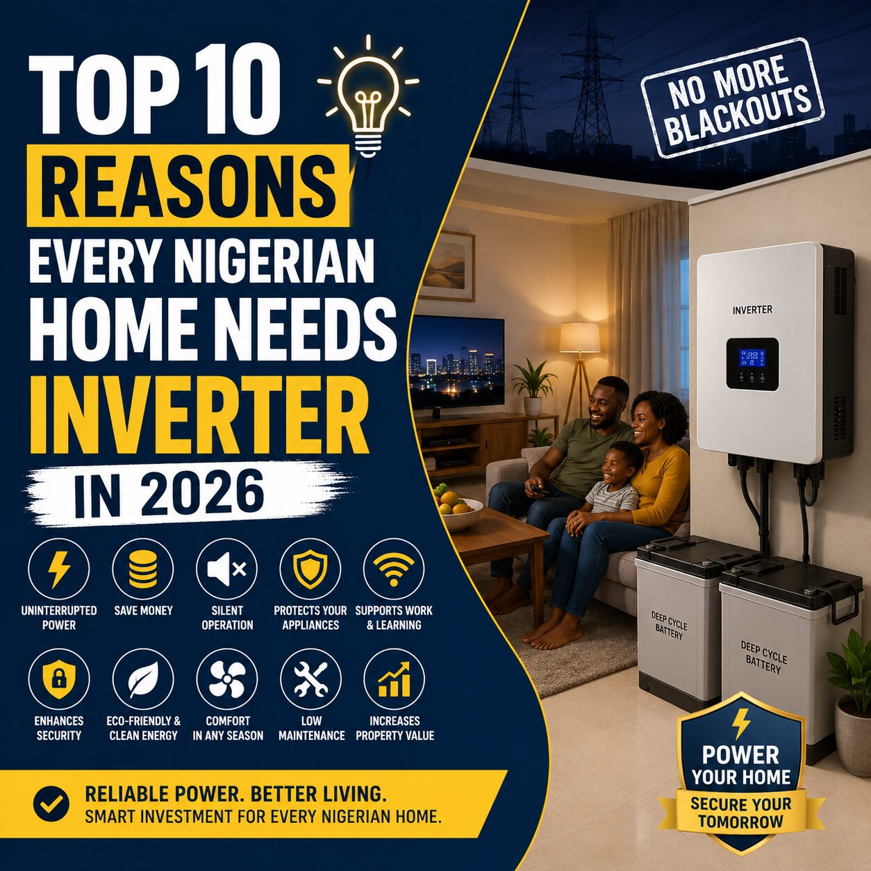 African family relaxing in a Nigerian living room powered by an inverter system