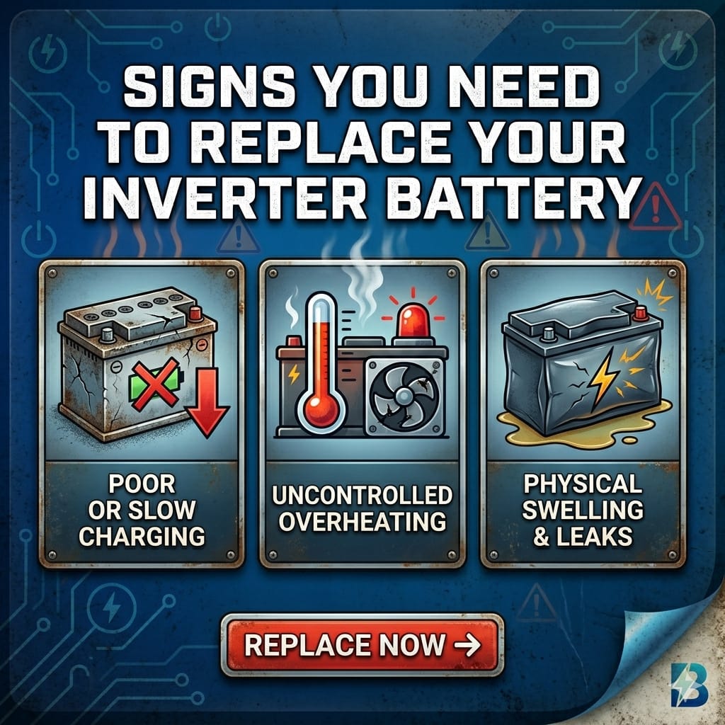 Damaged inverter battery terminals indicating need for battery replacement
