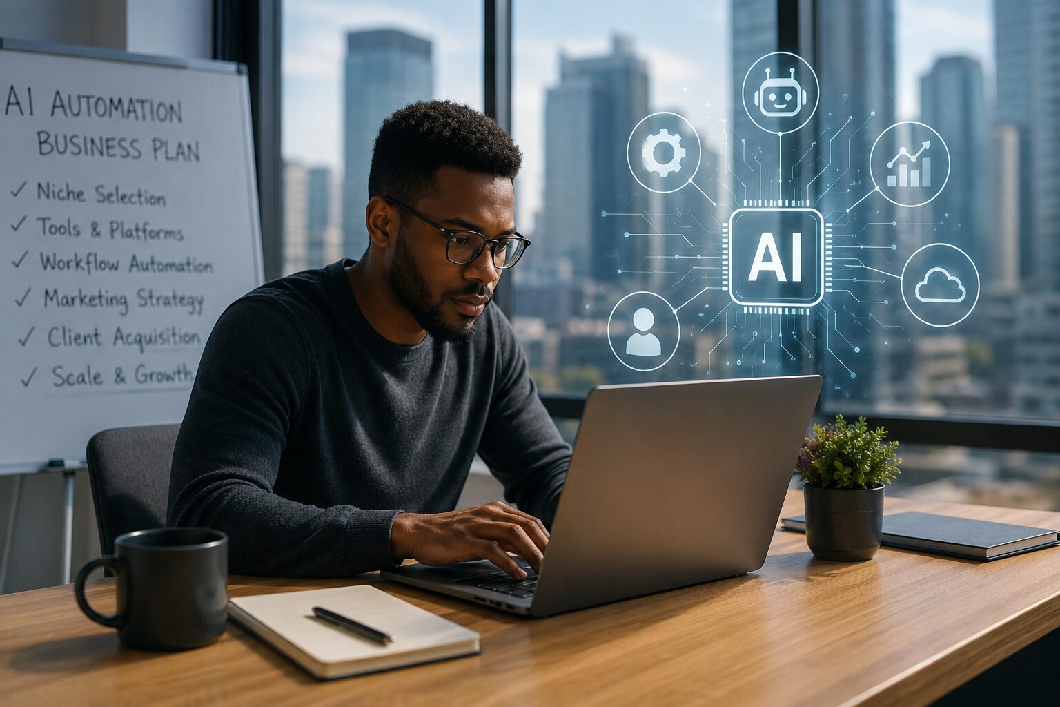 How to Start an AI Automation Business in 2026: A Beginner’s Guide AI automation dashboard showing business workflow optimization