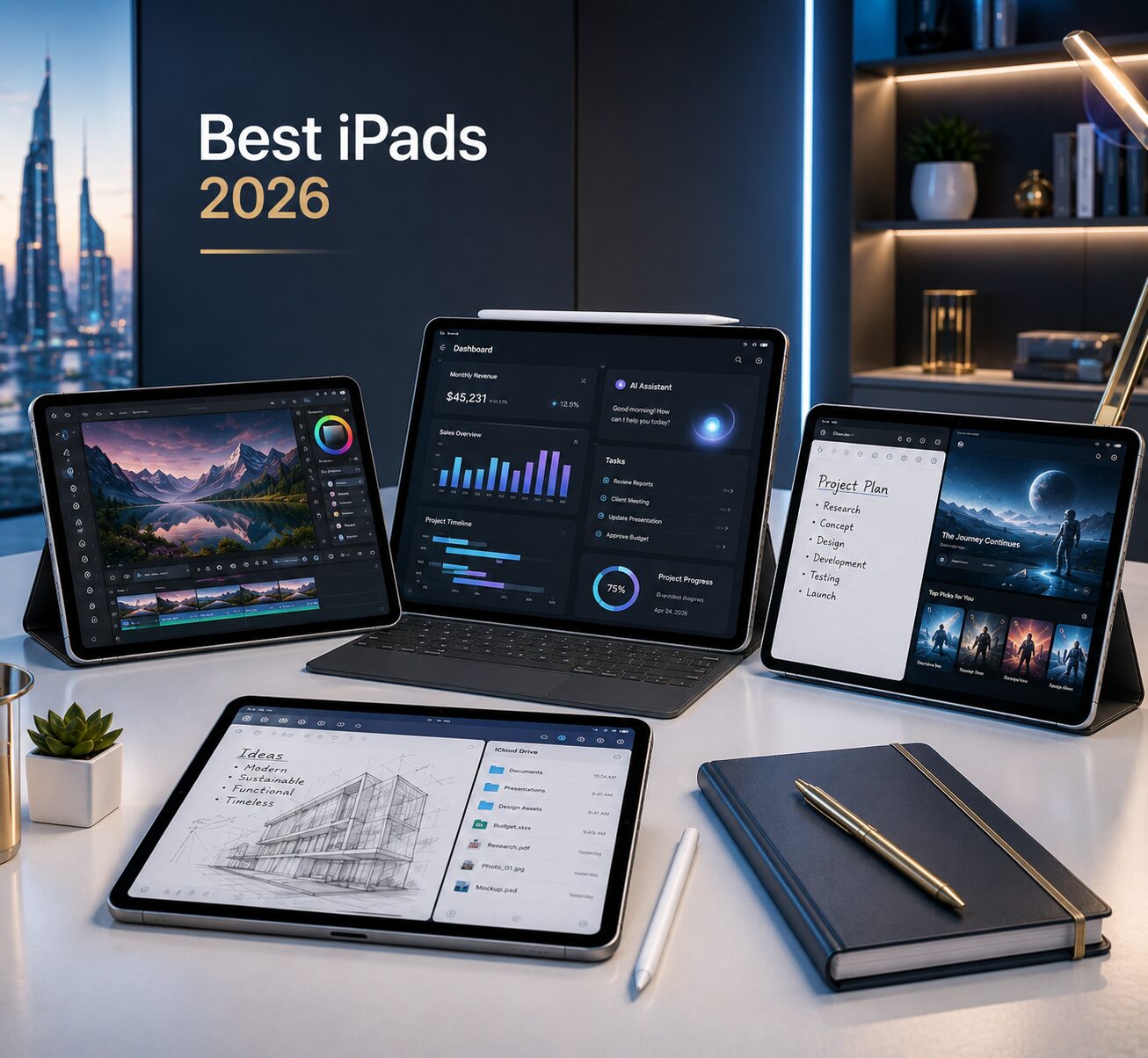 Premium iPads displaying productivity apps