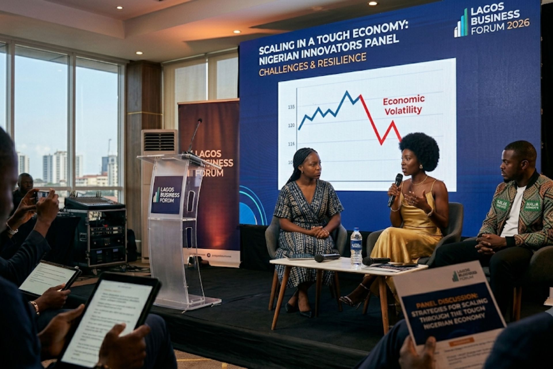 Nigerian entrepreneurs discussing startup survival strategies during economic challenges