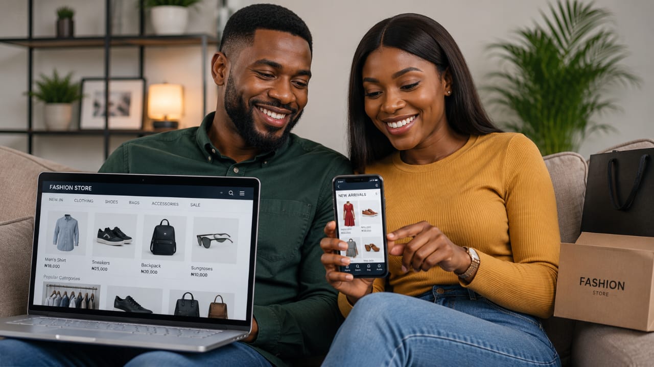 Nigerian customer browsing quality clothing products on an online fashion store