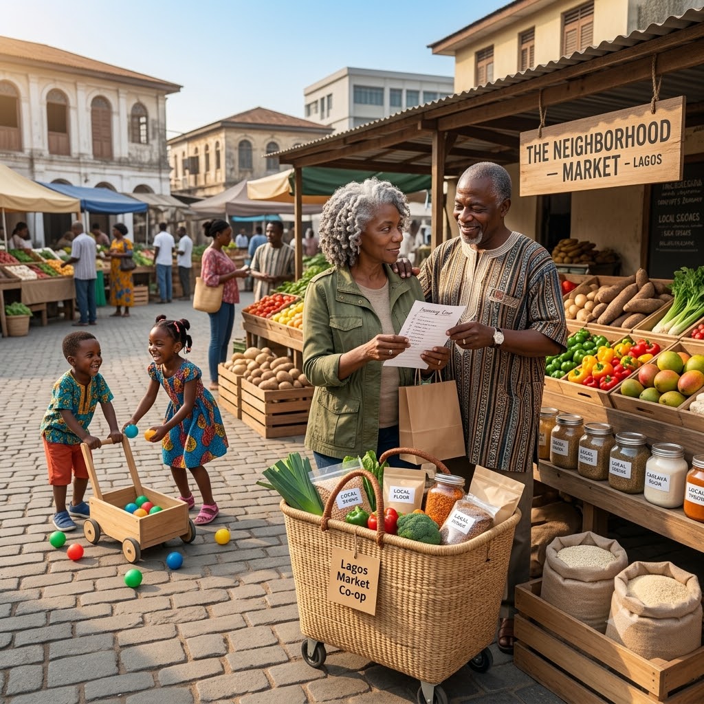 Budget grocery shopping with healthy food products, Nigeria
