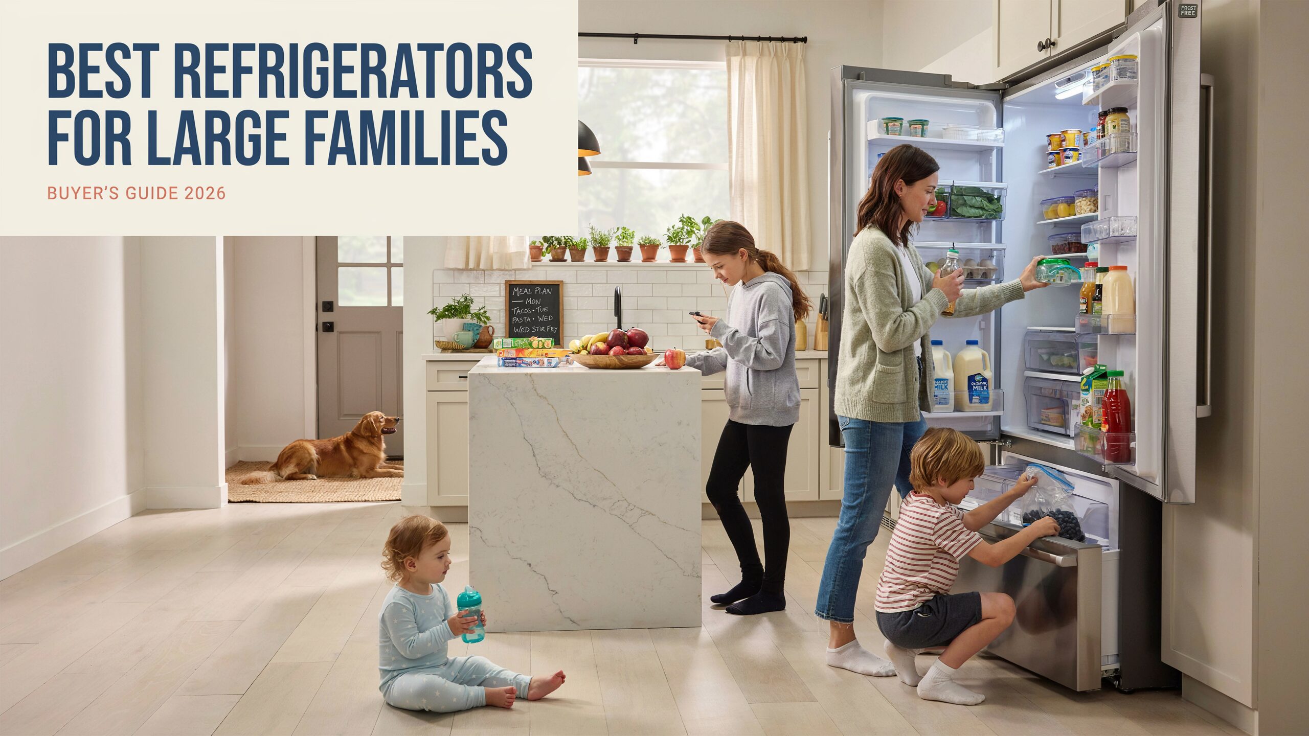 Best Refrigerators for Large Families featuring spacious modern refrigerators with large storage capacity and energy-efficient cooling technology.