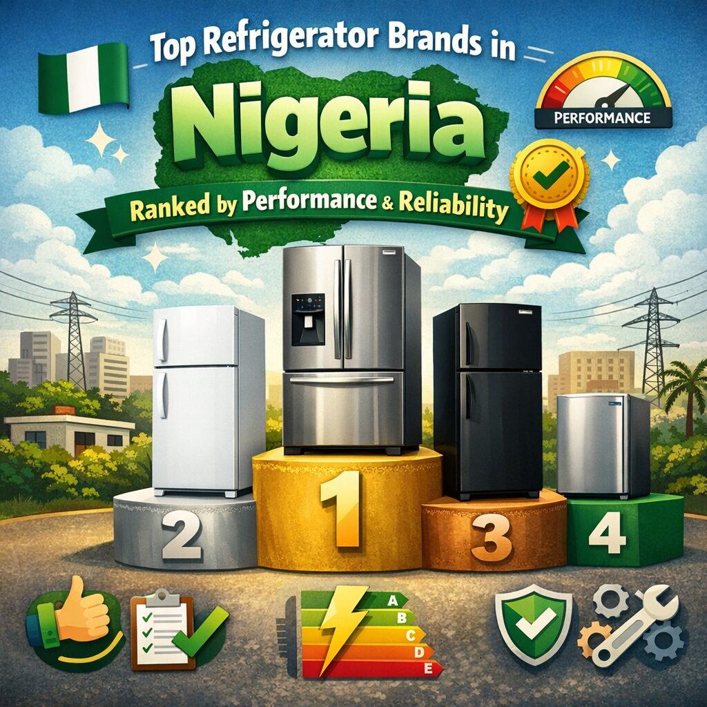 Top Refrigerator Brands in Nigeria Ranked by Performance and Reliability featuring modern energy-efficient refrigerators from leading appliance manufacturers.