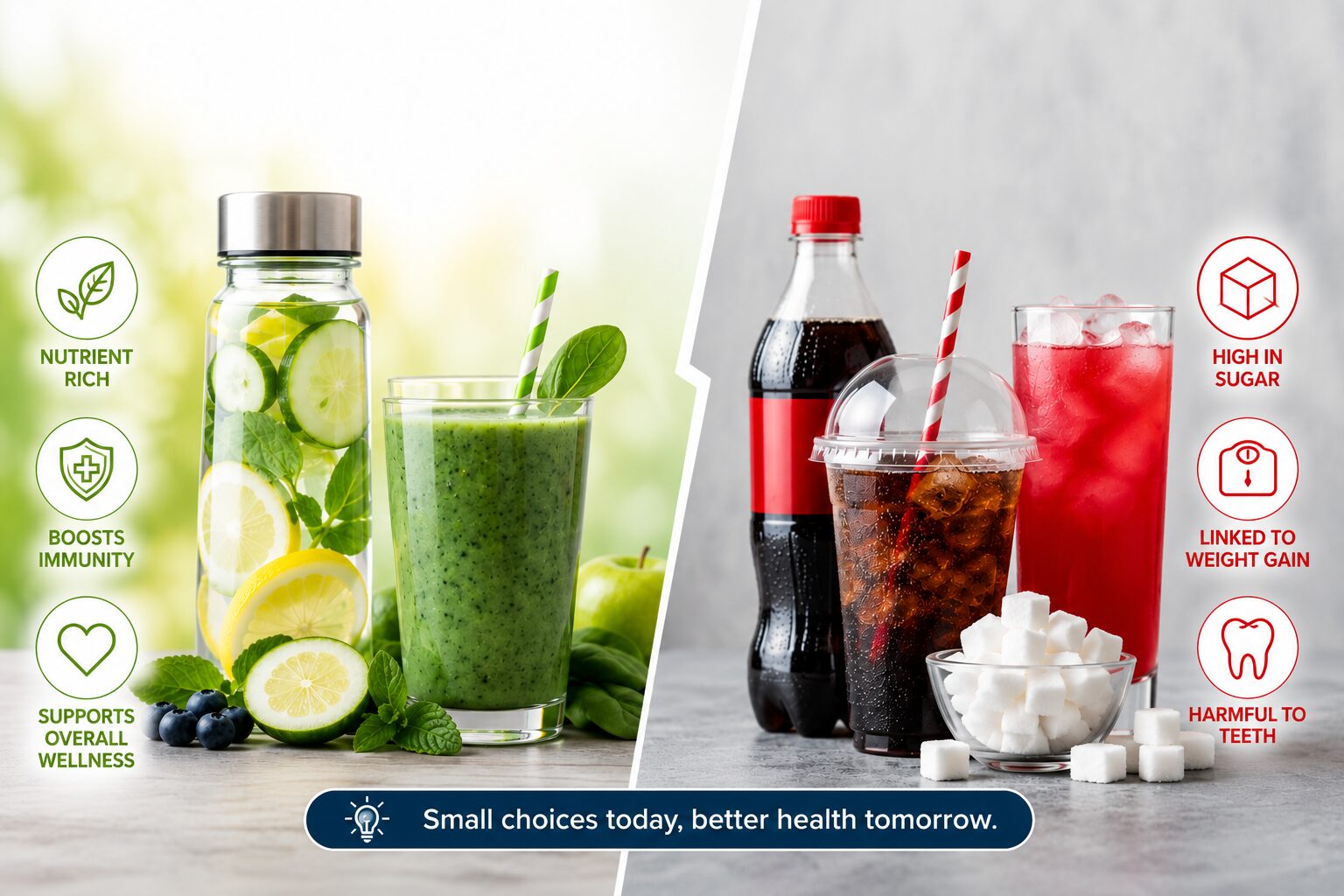 Healthy drinks vs sugary drinks comparison, Nigeria