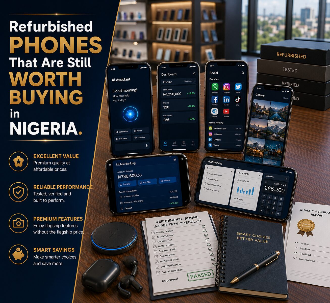 Refurbished smartphones in Nigeria featuring premium designs, reliable performance, quality cameras and excellent value for money.