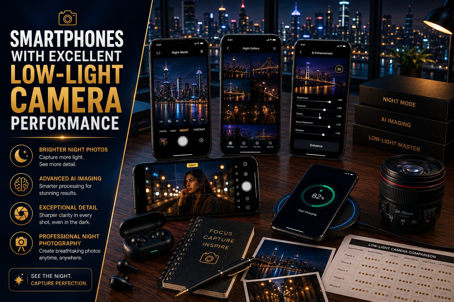 Premium smartphones featuring advanced night photography, AI camera technology, bright low-light images and exceptional camera performance.
