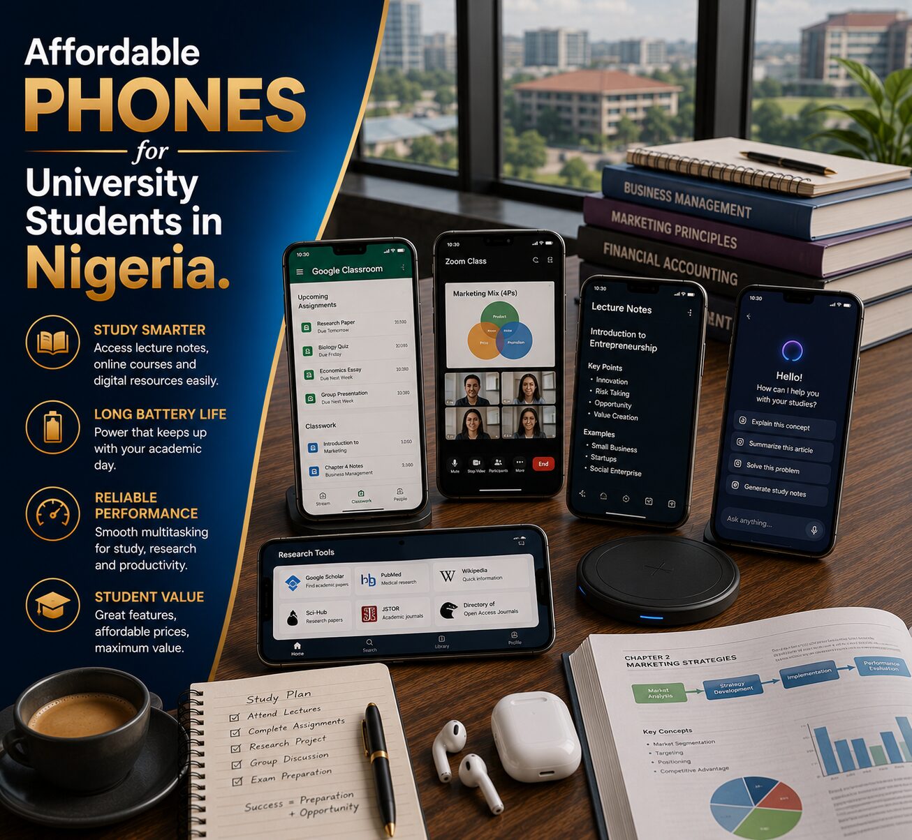 Affordable Phones for University Students in Nigeria Affordable smartphones for university students featuring online learning apps, productivity tools, long battery life and reliable performance.