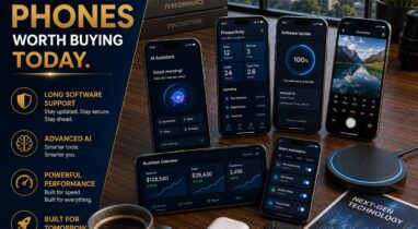 Future-proof smartphones featuring advanced AI tools, powerful performance, long software support and premium modern designs.