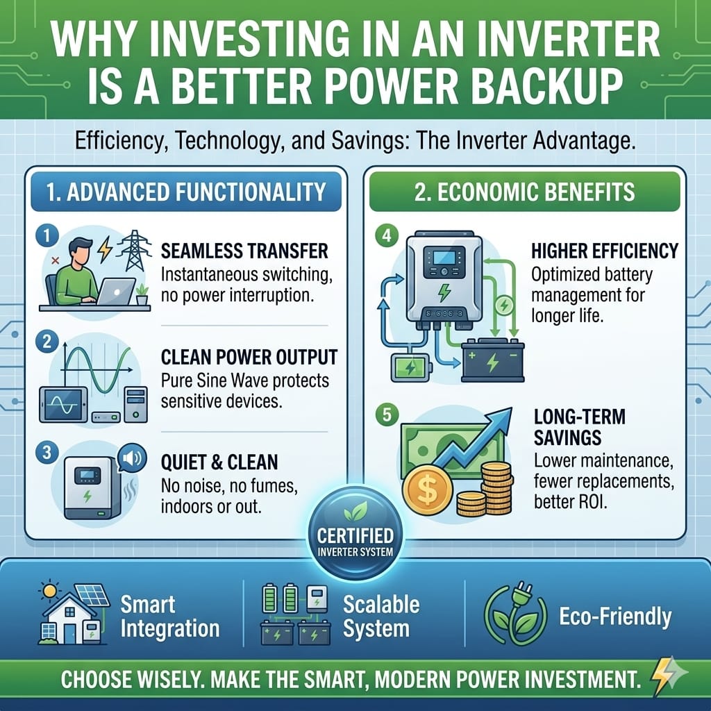 Why investing in an inverter is a better power backup for homes during electricity outages.