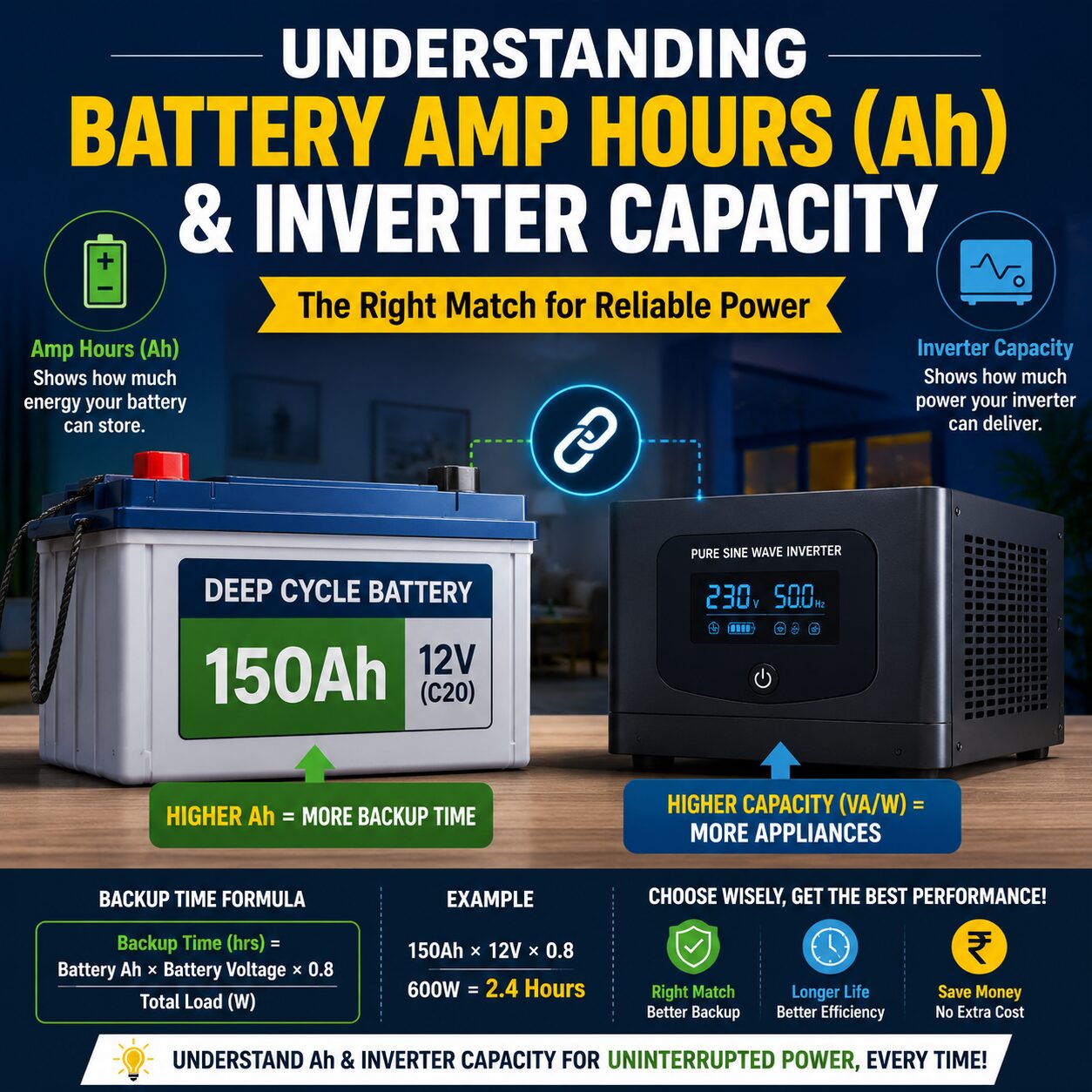 Understanding Battery Amp Hours (Ah) & Inverter Capacity for selecting the right backup power system.
