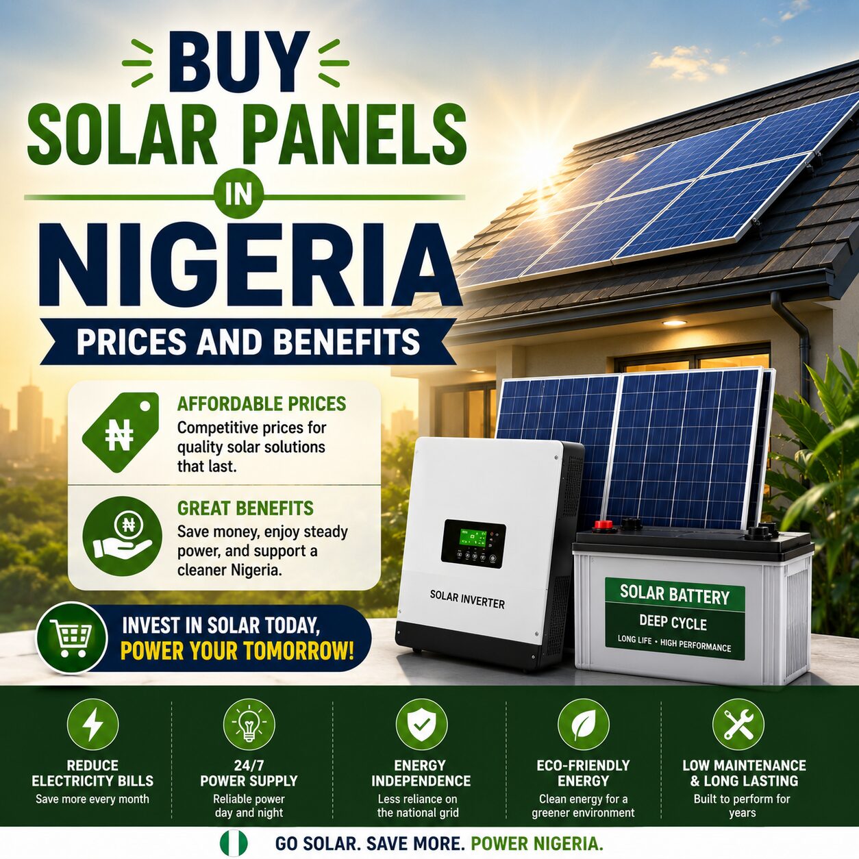 Buy solar panels in Nigeria: prices and benefits for homes seeking reliable and affordable electricity.