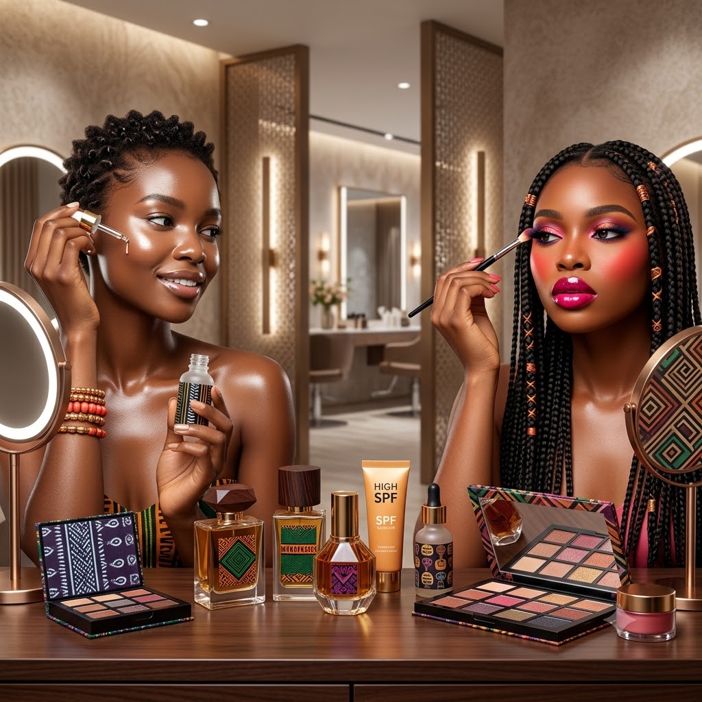 Beauty products showing skincare, makeup, and fragrance trends in Nigeria