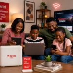 Airtel Fibre Availability in Nigeria: 2026 Complete Guide Black Nigerian family using Airtel Fibre Internet and Airtel Home Broadband router at home
