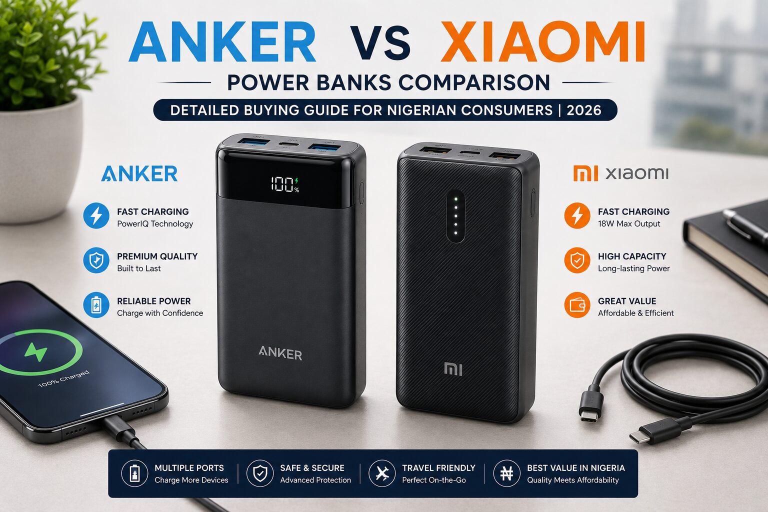 Anker vs Xiaomi Power Banks 2026 – Which Brand Should Nigerian Consumers Buy for Better Value Performance and Reliability