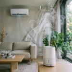 How Air Humidifier Complements Air Conditioner Use How air humidifier complements air conditioner use in a modern living room with balanced indoor humidity