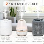 How much does an air humidifier cost: price, types and brands displayed with different humidifier models in a modern home