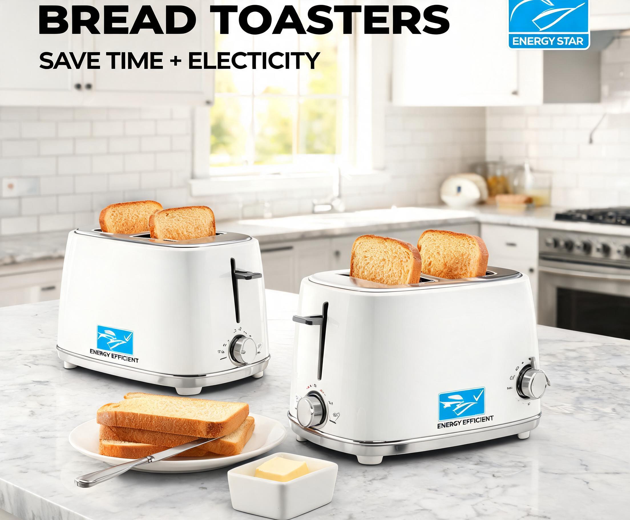 Energy-Efficient Bread Toasters That Save Time and Electricity Energy-Efficient Bread Toasters That Save Time and Electricity displayed in a modern kitchen with freshly toasted bread.