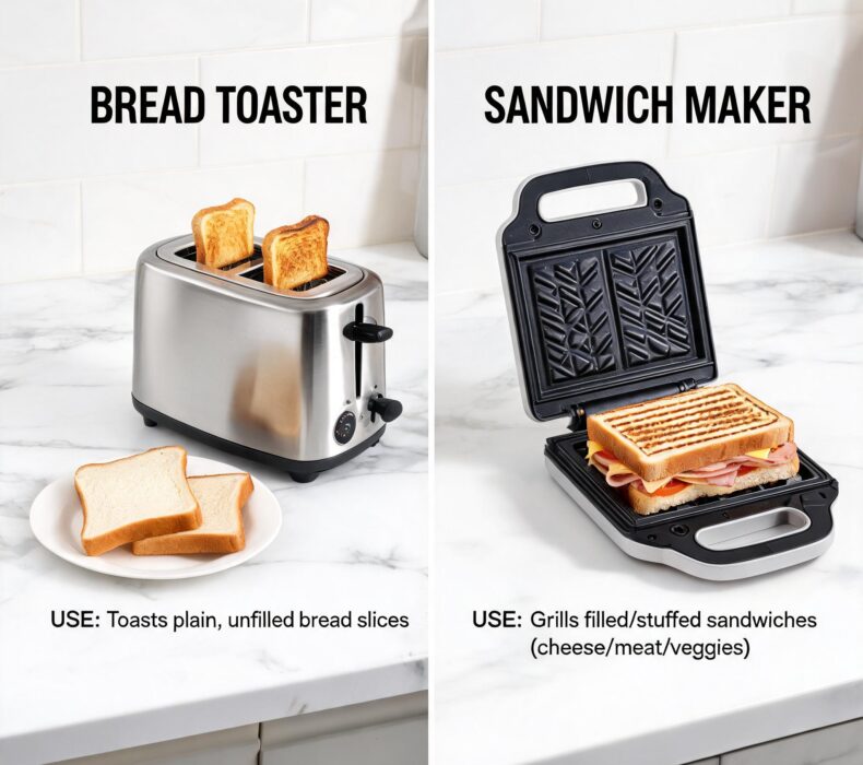Difference Between a Bread Toaster and Sandwich Maker
