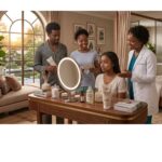 What Does Face Scrub Do? Benefits, Uses and Possible Side Effects A dermatologist consulting some African teenagers on how to apply face scrub on their face as part of a gentle skincare routine for healthy, hydrated skin in the spa studio.