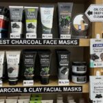 Best charcoal face masks for oily skin, including charcoal and clay facial masks displayed on a cosmetic store shelf in Nigeria.