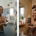 Shower Gel vs Body Wash: Which Is Better for Your Skin? Two African adults showcasing their preferred shower gel and body wash in their respective homes during their daily skincare routines.