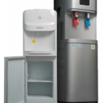 Cway Water Dispenser with Refrigerator providing hot and cold water with extra cooling storage in a modern Nigerian kitchen