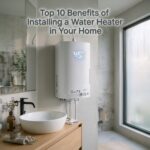 Top 10 Benefits of Installing a Water Heater in Your Home with a modern electric water heater in a stylish bathroom