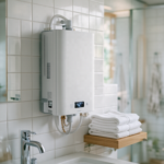 Best Water Heaters for Small Bathrooms and Apartments installed in a compact modern bathroom with space-saving design