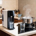 Water Purifier vs Boiling Water showing a modern water purifier and boiled drinking water for Nigerian households